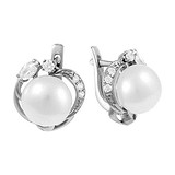 Срібні сережки з куб. цирконіями і перлами, 1540984