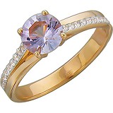 Женское золотое кольцо с куб. циркониями и аметистом, 1605240