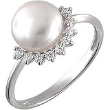 Женское серебряное кольцо с культив. жемчугом и куб. циркониями, 1614712