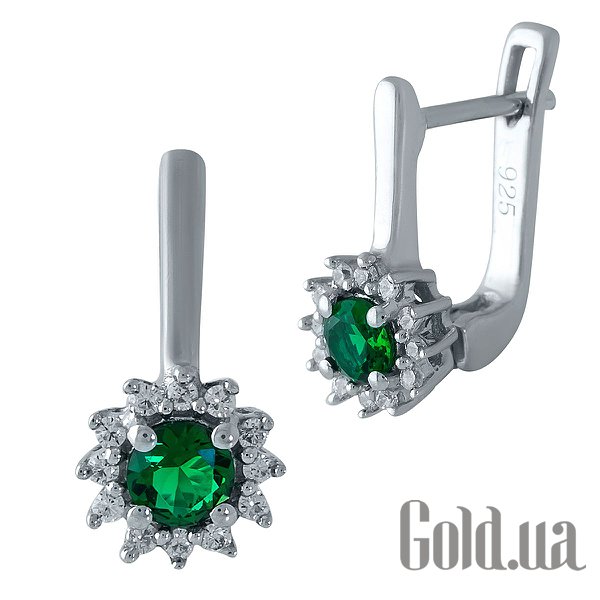 

Серьги Fresh Jewelry, Серебряные серьги с синт. изумрудами и куб. циркониями