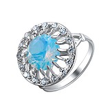 Женское серебряное кольцо с куб. циркониями и ювелирным стеклом, 1613945