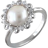 Женское серебряное кольцо с культив. жемчугом и куб. циркониями, 1614713