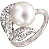 Женское серебряное кольцо с культив. жемчугом и куб. циркониями, 1614969