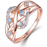 Женское золотое кольцо с бриллиантами и топазами, 1700985