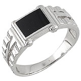Мужское серебряное кольцо с куб. циркониями и агатом, 1626490