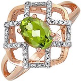 Женское золотое кольцо с хризолитом и куб. циркониями, 1627002