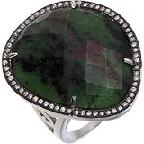 Женское серебряное кольцо с куб. циркониями  и нефритом, 1670010