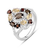 Женское серебряное кольцо с гранатами, цитринами и топазами, 1770618