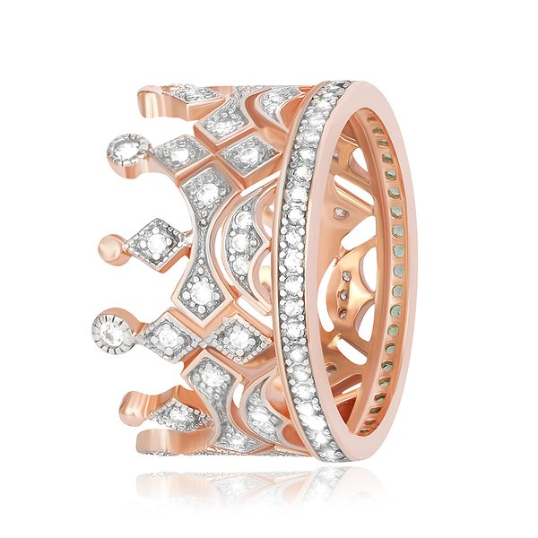 Женское серебряное кольцо с куб. циркониями в позолоте