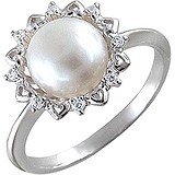 Женское серебряное кольцо с культив. жемчугом и куб. циркониями, 1614715