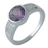 Женское серебряное кольцо с александритом и куб. циркониями, 1701499