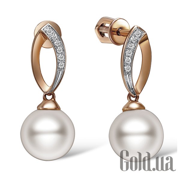 

Серьги с подвесками Lurie Jewelry, Золотые серьги с бриллиантами и пресн. жемчугом