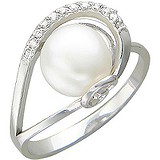 Женское серебряное кольцо с культив. жемчугом и куб. циркониями, 1614972