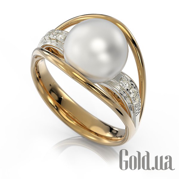 

Кольцо Украина, Женское золотое кольцо с культив. жемчугом и бриллиантами, 16.5