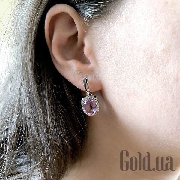 Сережки Fresh Jewelry Срібні сережки з куб. цирконіями та аметистами
