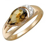Женское золотое кольцо с раухтопазом и куб. циркониями, 1604989
