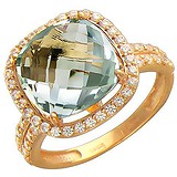 Женское золотое кольцо с куб. циркониями и празиолитом, 1666173