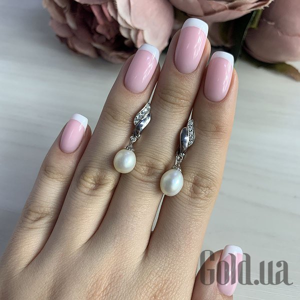 Сережки з підвісками Fresh Jewelry Срібні сережки з культив. перлами і куб. цирконіями