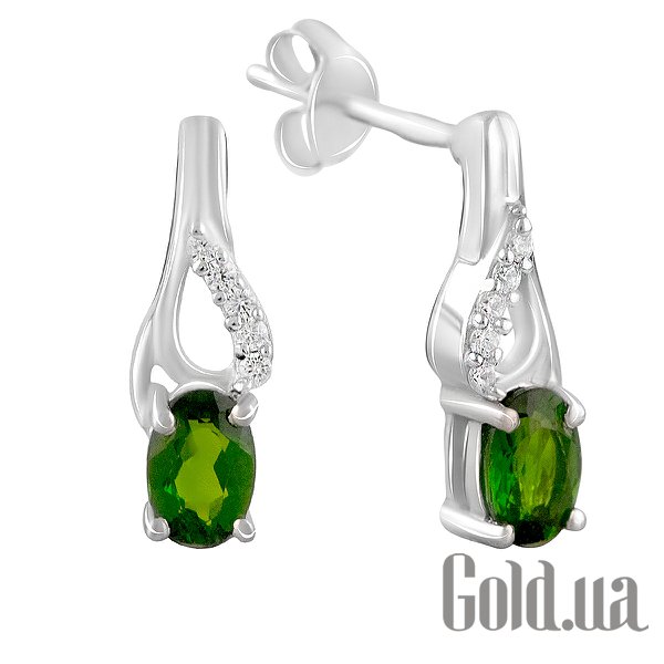 

Серьги-гвоздики Fresh Jewelry, Серебряные серьги с куб. циркониями и диопситами