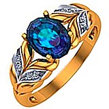 Женское золотое кольцо с бриллиантами и синт. сапфиром, 1603710