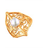 Женское серебряное кольцо с культив. жемчугом в позолоте, 1614462