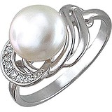 Женское серебряное кольцо с культив. жемчугом и куб. циркониями, 1614718