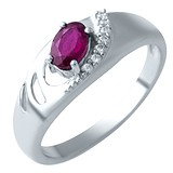 Женское серебряное кольцо с рубином и куб. циркониями, 1553023