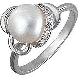 Женское серебряное кольцо с культив. жемчугом и куб. циркониями, 1614719