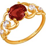 Женское золотое кольцо с куб. циркониями и гранатом, 1623423