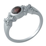 Женское серебряное кольцо с гранатом и куб. циркониями, 1701503