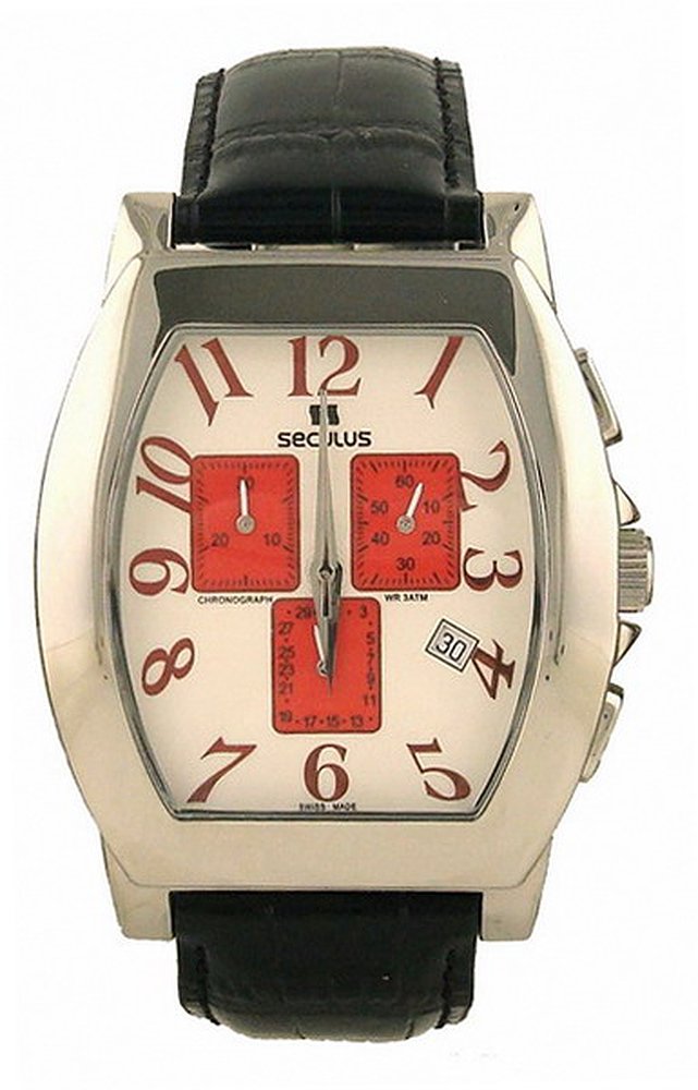 Seculus 4469.1.816 ss case, white with red eyes dial, black leather