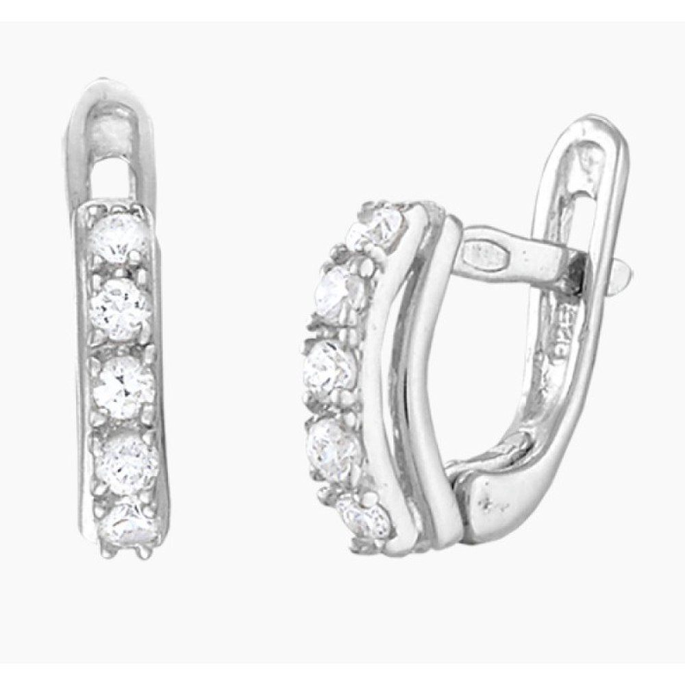 Серебряные серьги с фианитами шириной 3 мм длиной 10 мм Silvex925