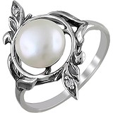 Женское серебряное кольцо с культив. жемчугом и куб. циркониями, 1614464