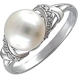 Женское серебряное кольцо с культив. жемчугом и куб. циркониями, 1614720