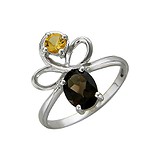 Женское серебряное кольцо с раухтопазом и цитрином, 1616256