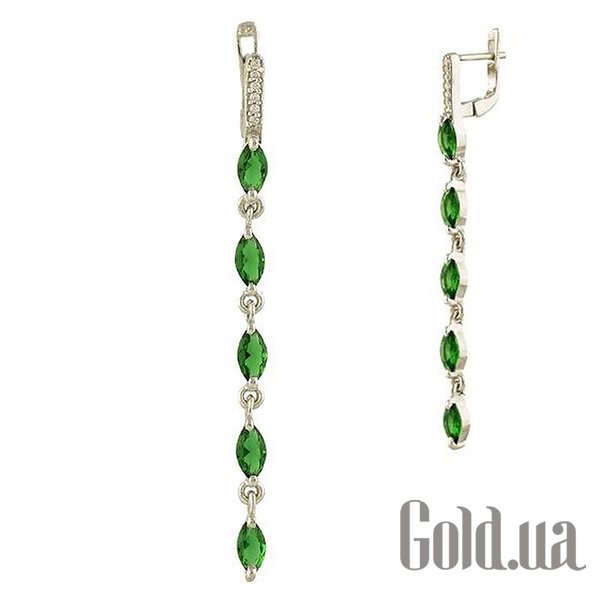 

Серьги с подвесками Fresh Jewelry, Серебряные серьги с синт. изумрудами и куб. циркониями