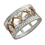 Женское серебряное кольцо с куб. циркониями в позолоте, 1619585