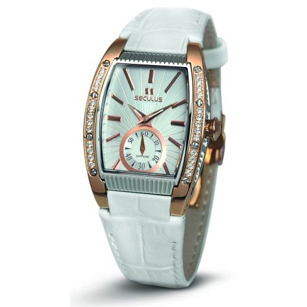 Seculus 1667.2.1069 white, pvd-r cz stones, white leather