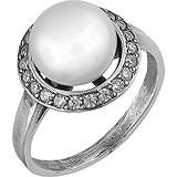 Женское серебряное кольцо с культив. жемчугом и куб. циркониями, 1614466