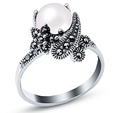 Silver Wings Женское серебряное кольцо с пресн. жемчугом и марказитами, 1618050