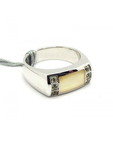 Saint Honore Сталеве кільце з цирконами та перламутром