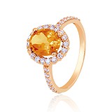 Женское золотое кольцо с цитрином  и куб. циркониями, 310914
