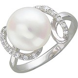 Женское серебряное кольцо с культив. жемчугом и куб. циркониями, 1614979