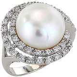 Женское серебряное кольцо с куб. циркониями и жемчугом, 1556100