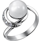Женское серебряное кольцо с культив. жемчугом и куб. циркониями, 1614468