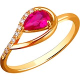Женское золотое кольцо с куб. циркониями и синт. рубином, 1615492