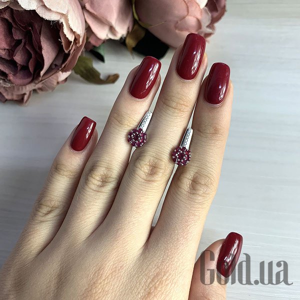 Сережки Fresh Jewelry Срібні сережки з рубінами і куб. цирконіями