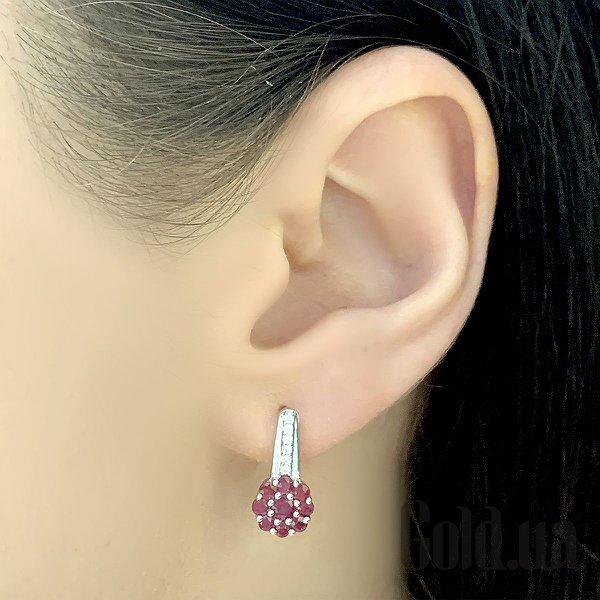 Сережки Fresh Jewelry Срібні сережки з рубінами і куб. цирконіями