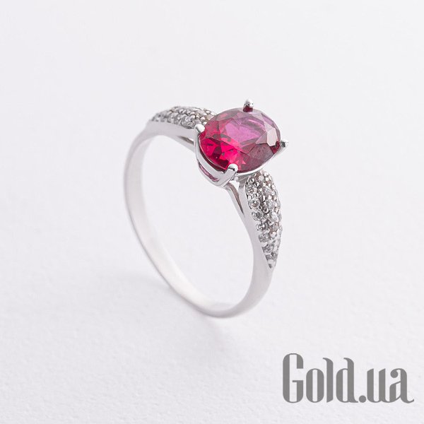 

Женские кольца Украина, Женское серебряное кольцо с куб. циркониями и синт. рубином