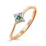 Женское золотое кольцо с бриллиантами и изумрудом, 1513605